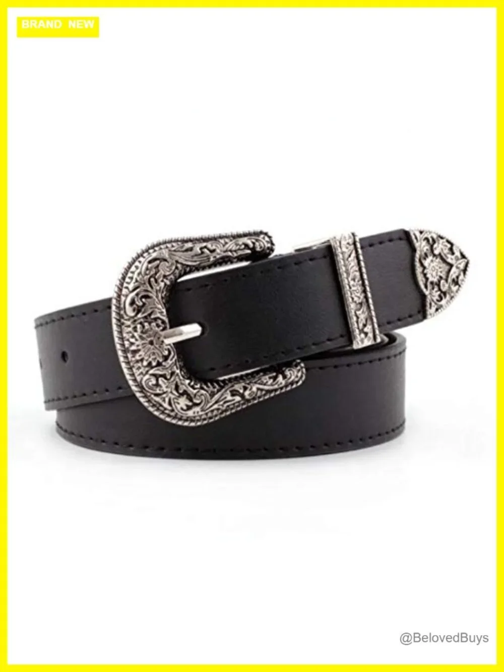 Vintage Western PU Leather Women's Belt Floral Hollow Out Buckle